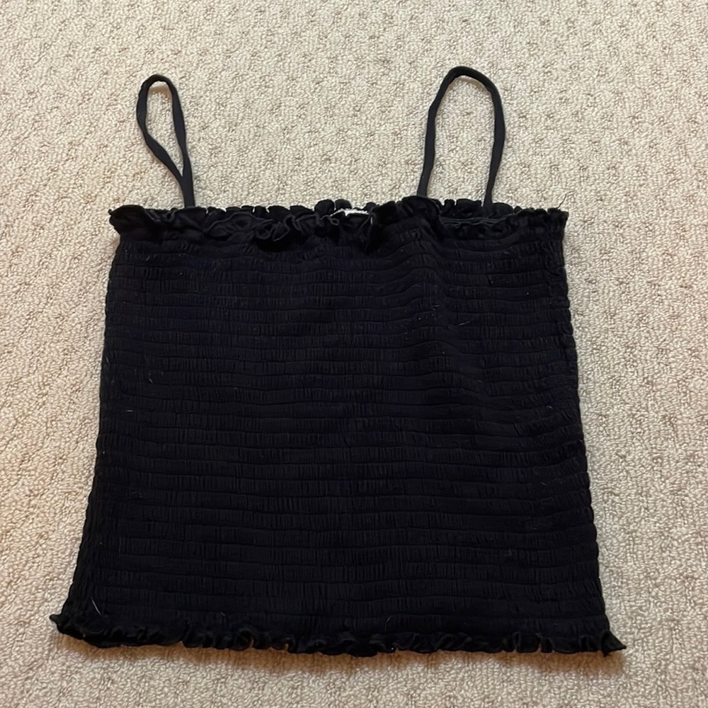 smocked black john galt/brandy melville crop top